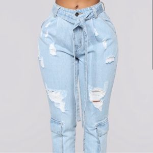 Fashion Nova High Rise Distressed Straight Leg Cargo Jeans Size 11